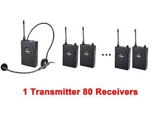 EXMAX UHF-938 Professional UHF Wireless Tour Guide System for Tour Guiding, Teaching, Travel, Field Interpretation - 1 Transmitter and 80 Receivers