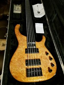 2003 modulus quantum 5 fretless bass natural maple burl