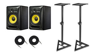 2 KRK RoKit 8 G3 Two-Way Active Studio Monitors w/ 2 1/4 to 1/4 CABLES & STANDS