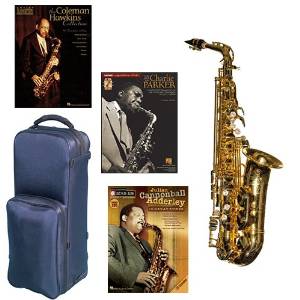 Virtuoso Series Professional Gold Plated Alto Saxophone Deluxe w/3 Pack of Legends books: Best of Charlie Parker, Julian "Cannonball" Adderley & Coleman Hawkins Collection