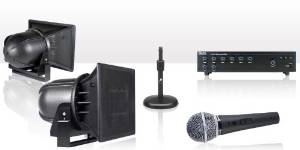 Stadium Sound System 240 Watts, 6 Input Mixer Amplifier, Stadium Loudspeaker, Shure Microphone