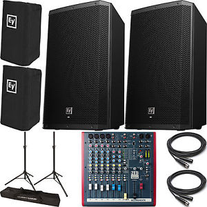 2x Electro-Voice ZLX-12P Powered Speakers Allen & Heath ZED60-10FX Mixer & Accs