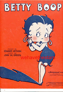 BETTY BOOP Sheet Music "Betty Boop" Max Fleischer Cartoon 1932
