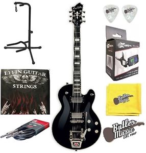 Hagstrom TREHJ500-BLK Tremar HJ500 Electric Guitar w/Strings, Picks + More
