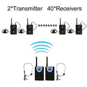 Professional TP-Wireless Tour Guide System for Tour Guiding, Teaching, Travel, Simultaneous Translation,Meeting, Museum Visiting(2 Transmitter and 40 Receivers)