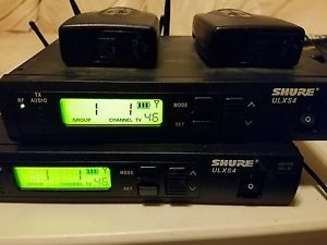 2 shure ulxs4 wireless receivers. 2x Ulx1 bodypacks, M1 662 to 698
