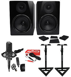 Audio Technica AT4050 1B Condenser Microphone+Shockmount+Monitors+Stands+Pads