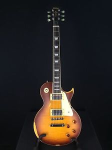 Vintage Icon V100 Distressed Tobacco Sunburst Electric Guitar, Relic LP Style