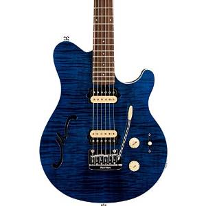 Ernie Ball Music Man Axis Super Sport HH Hollowbody Electric Guitar with Tremolo Transparent Blue