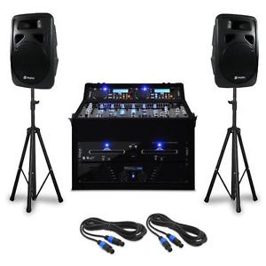 EQUIPO SONIDO PROFESIONAL DJ 1200W ALTAVOCES MESA MEZCLAS AMPLIFICADOR TRIPODES