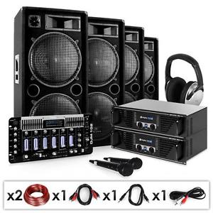 DJ SET "BASS FIRST PRO" 2 AMP 4 CASSE 2 MICROFONI MIXER CUFFIE CAVI 4000W