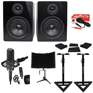 Audio Technica AT4050 1B Studio Microphone+Case+Monitors+Stands+Pads+Iso Shield