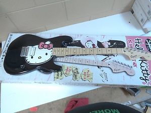HELLO KITTY RARE BLACK FENDER SQUIER STRATOCASTER GUITAR - BRAND NEW - FREE SHIP