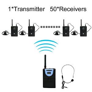 Professional TP-Wireless Tour Guide System for Tour Guiding, Teaching, Travel, Simultaneous Translation,Meeting, Museum Visiting(1 Transmitter and 50 Receivers)