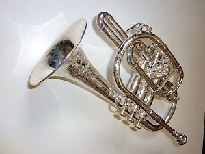 Antique fully engraved silver plated cornet Reynolds Manchester