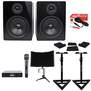 Audio Technica ATW-3171BD UHF Wireless Studio Mic+Monitors+Stands+Pads+Shield