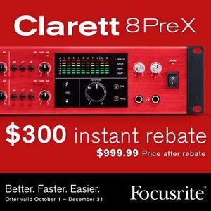 Focusrite Clarett 8PreX 26x28 Thunderbolt Interface - $300 HOLIDAY PROMO
