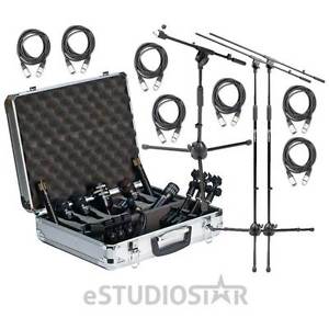 Audix DP7 Microphone Kit w Mic Cables Tall and Short Mic Stand with Boom
