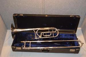 VINTAGE KING 4B SILVER SONOROUS PRO TROMBONE WITH F ATTACHMENT - EXC. CONDITION