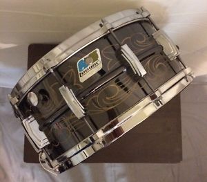 Vintage Ludwig "Black Beauty" Engraved Snare Drum - B/O Badge - Made in USA