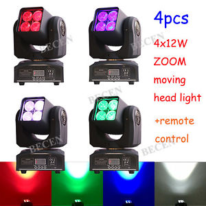 4pcs zoom 4X12W RGBW 4in1 remote control Osram LED mini wash moving head light