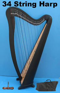 Heritage 34 string harp with semitone levers in Black