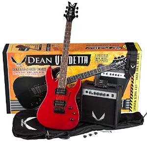 Dean Guitars VNXMT-MRD Vendetta XM Tremolo Electric Guitar Starter Pack with Amp, Strap, Cable, Picks, Tuner, and Gig Bag - Metallic Red