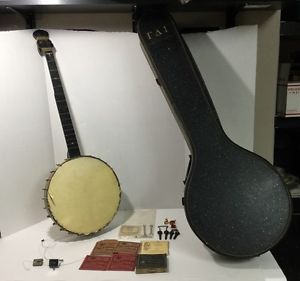 Rare Antique Luscomb Banjo Complete w/ Carrying Case & Accessories -Needs Repair