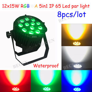 8pcs/lot waterproof 12x15w RGBWA 5in1 led par light IP65 wash par can light