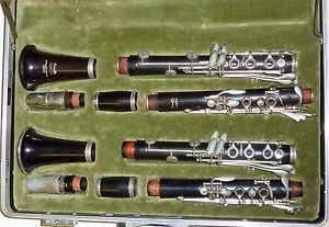 Antique pair of wooden clarinets Romilly Rondo A and unbranded Bb