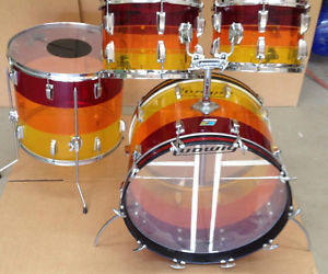 1970s LUDWIG 4 PIECE VISTALITE TEQUILA SUNRISE DRUM KIT. FREE SHIPPING WORLDWIDE