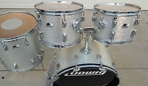 VINTAGE LUDWIG 4 PIECE SILVER SPARKLE MAPLE DRUM SET.  ALL ORIGINAL
