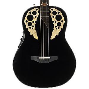 Ovation Limited Edition USA Custom 50th Anniversary Custom Elite Shallow Non-Cutaway Acoustic-Electric Guitar with Case, Black