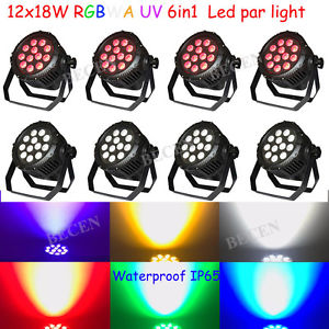 8pcs waterproof 12x18w RGBWA UV 6in1 par lights DMX512 STAGE PARTY SHOW