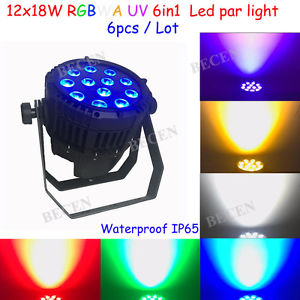 6pcs/lot waterproof 12x18w RGBWA UV 6in1 par can 64 led stag light IP65 lighting