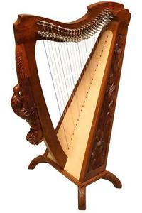 Beautifully Carved Roosebeck Woodlands Harp TM, 26 Strings - Rosewood & Spruce
