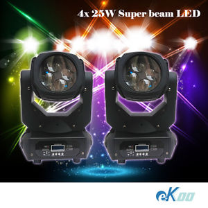 2 Pcs Super Beam 4X25W RGBW LED Moving Head Stage Light DJ Disco Party American
