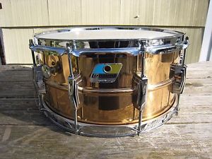 Vintage Ludwig 6.5 x 14 Blue / Olive Badge Bronze Snare Drum, ALL ORIGINAL NICE!