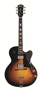 Cort YORKTOWNTAB Hollow Body Single Cutaway Electric Guitar, Spruce Top, Tobacco