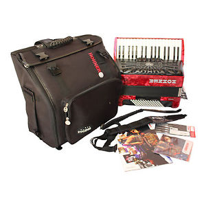 RED Hohner Bravo III 72 NEW SILENT KEY model bundle 34 keys soft case & straps