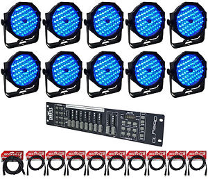 10) American DJ Mega Go Par64 Plus Battery Powered Wash Lights+Controller+Cables