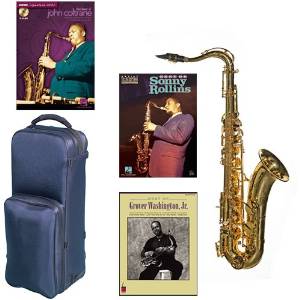 Virtuoso Series Professional Gold Plated Tenor Saxophone Deluxe w/3 Pack of Legends books: Best of John Coltrane, Sonny Collins & Grover Washington Jr.