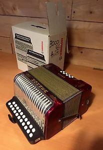 NEW German Hohner 3000GR Erica GC Two-Row Pearl Red Button Accordion. NICE!