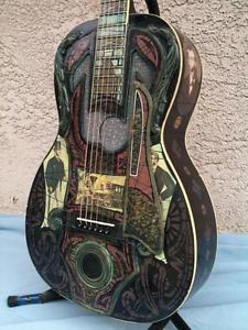 Sweet! 'Tulsa' carved, custom grille, resonator back, parlor guitar!