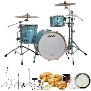 Ludwig USA LK7243KXTQ Turquoister 3-Pc Shell Pack w/ Accessories, Bass Pedal, Zildjian A390 Cymbals, Drumheads & Hardware