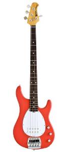 Ernie Ball Music Man Classic Collection Sterling 4 String Bass - Single Humbucker Coral Red Finished Birdseye Maple Neck White Pickguard