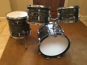 Vintage 60s Ludwig BOP Black Oyster Pearl Ringo Drum Set Keystone Badge 3 Ply