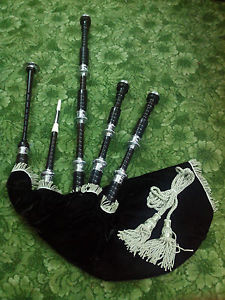 Great Scottish Highland Bagpipes African Black Wood Brass Engraved Amount