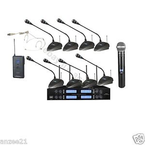 Professional UHF 8x32 Channel Wireless Meeting Conference Microphone Sets 10 Mic