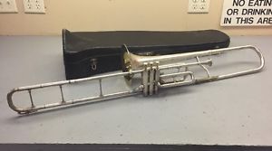 Antique Vintage Conn Silver Valve Trombone, Case & Mouthpiece Plays Good!